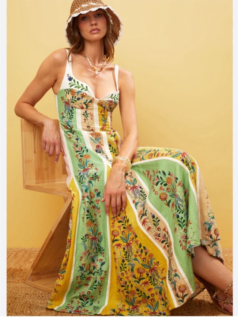 FARM RIO DELICATE FLORAL STRIPES MIDI DRESS SZ XL NWT - Picture 2 of 9